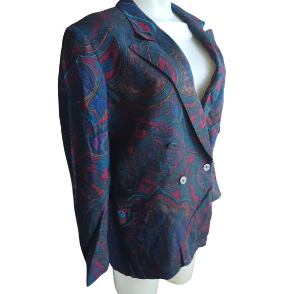 Vintage Womens Small 6 Blazer 1980's Paisley Double-Breasted USA Padded Mom - Picture 2 of 6